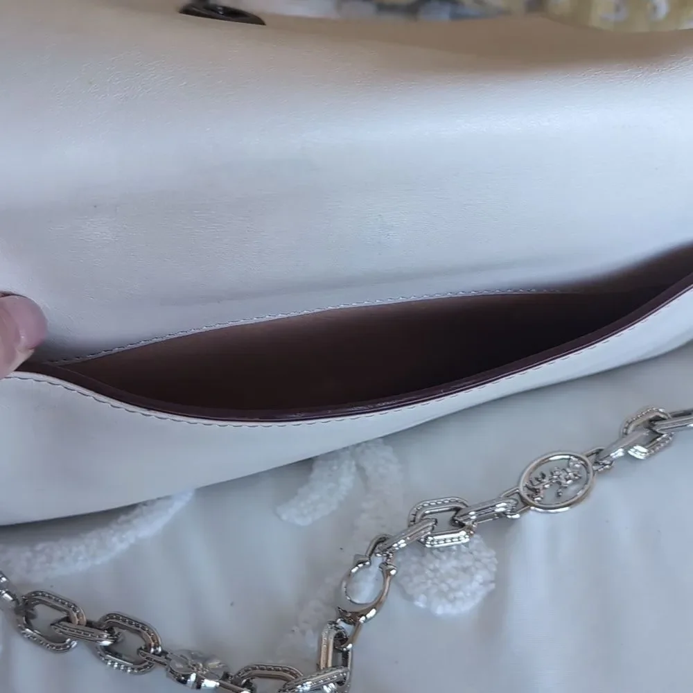 COACH Dinky Genuine Bag In Chalk Crossbody/Clutch With Extra Chain Strap